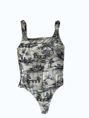 Babaton Aritzia Bodysuit Women's Size S Toile Print Sleeveless Stretch Top.